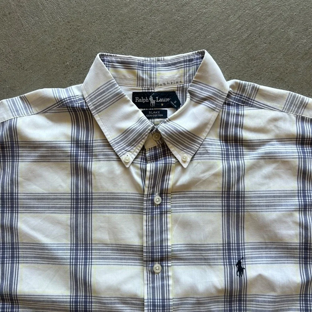 Vintage 90s Polo Ralph Lauren Blake Shirt Mens XL Plaid Short Sleeve Button Down